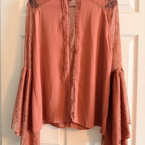 Express Women's Dusty Rose Lace-Trim Blouse